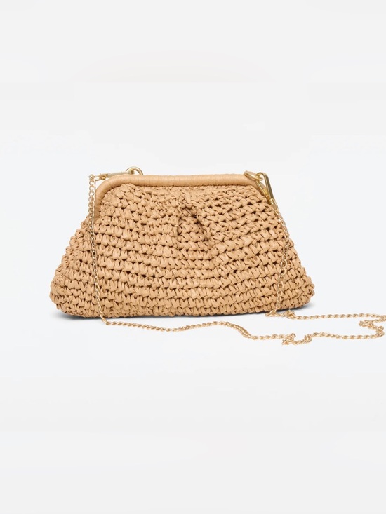 l*space Handbags - 🔘l*space “harmony” Woven Straw Clutch with Gold Chain - Tan